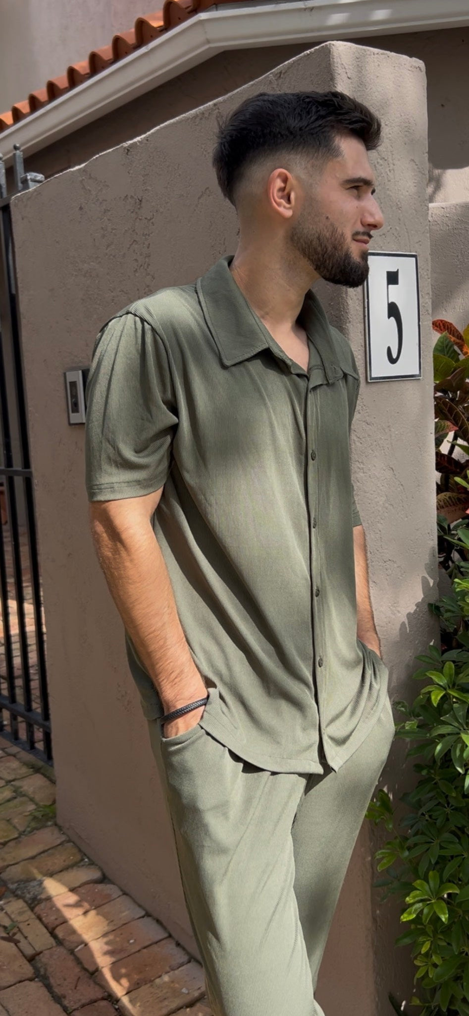 Green Button Up Set