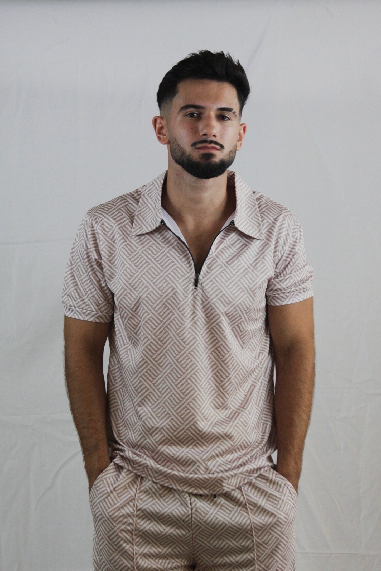 Beige Quarter Zip Set