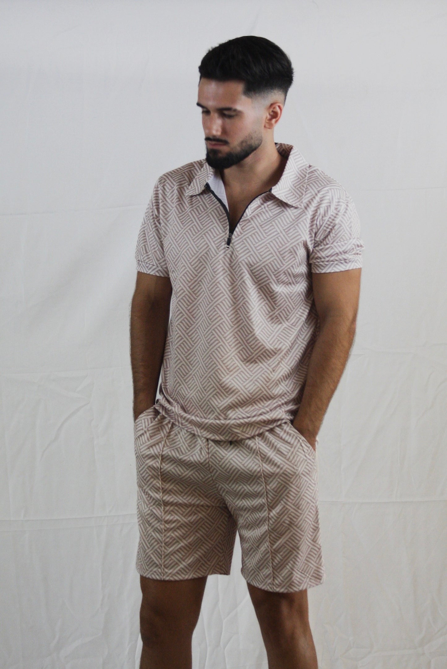 Beige Quarter Zip Set