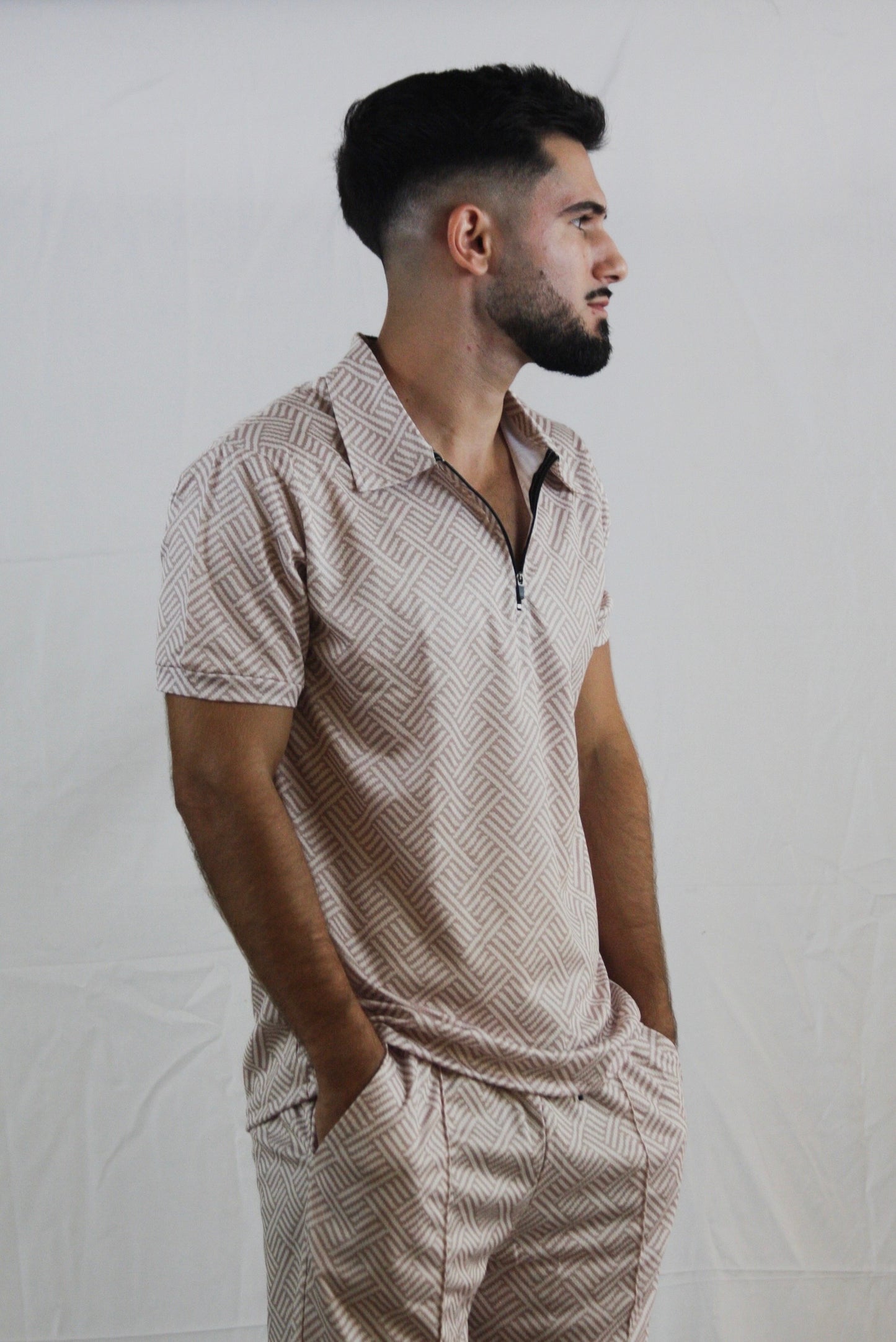 Beige Quarter Zip Set